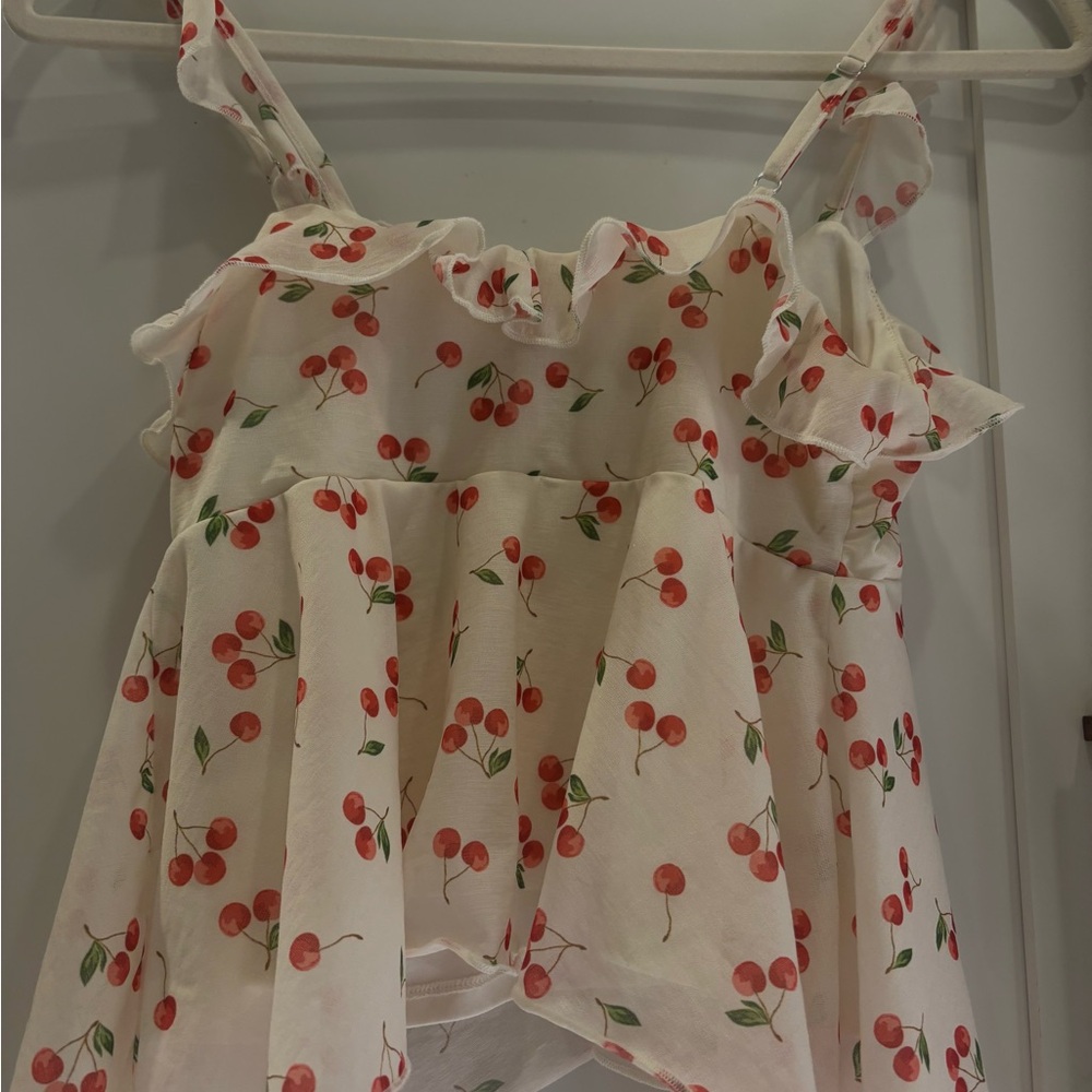 Cherry Print Ruffle Strap Top - Picture 2 of 3
